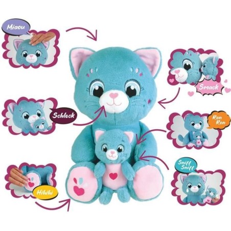 Peluche douce - JEMINI - TOONIES - Maman Chat intéractive et son bébé - +/- 26 cm - 6 fonctions