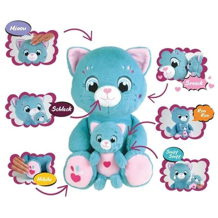 Peluche douce - JEMINI - TOONIES - Maman Chat intéractive et son bébé - +/- 26 cm - 6 fonctions Peluche douce - JEMINI - TOONIES - Maman Chat intéractive et son bébé - +/- 26 cm - 6 fonctions