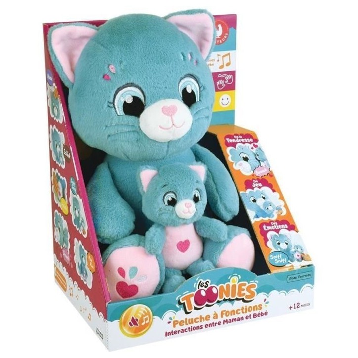 Peluche douce - JEMINI - TOONIES - Maman Chat intéractive et son bébé - +/- 26 cm - 6 fonctions Peluche douce - JEMINI - TOONIES - Maman Chat intéractive et son bébé - +/- 26 cm - 6 fonctions
