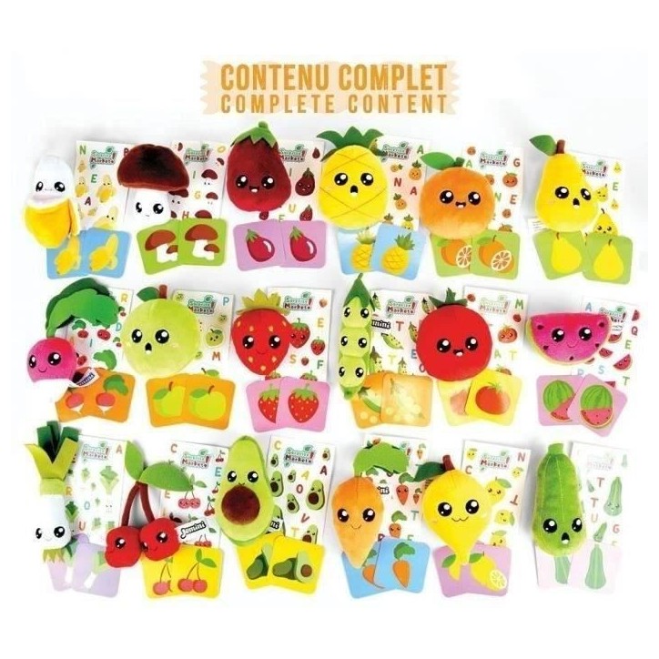 Lot de 18 pochettes surprises - JEMINI - Surprise Market - Peluche fruits ou légumes +/- 10 cm, stickers et cartes mémo Lot de 18 pochettes surprises - JEMINI - Surprise Market - Peluche fruits ou légumes +/- 10 cm, stickers et cartes mémo
