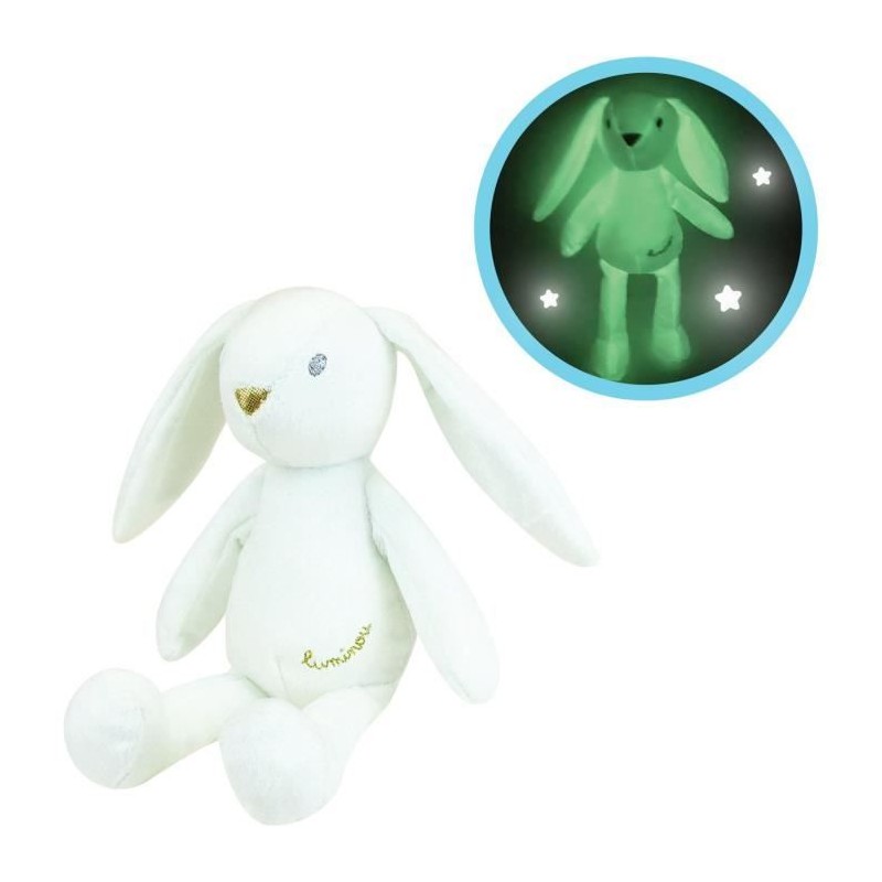 JEMINI Luminou Lapin blanc Peluche lumineuse naturelle fonctionne sans JEMINI Luminou Lapin blanc Peluche lumineuse naturelle fonctionne sans