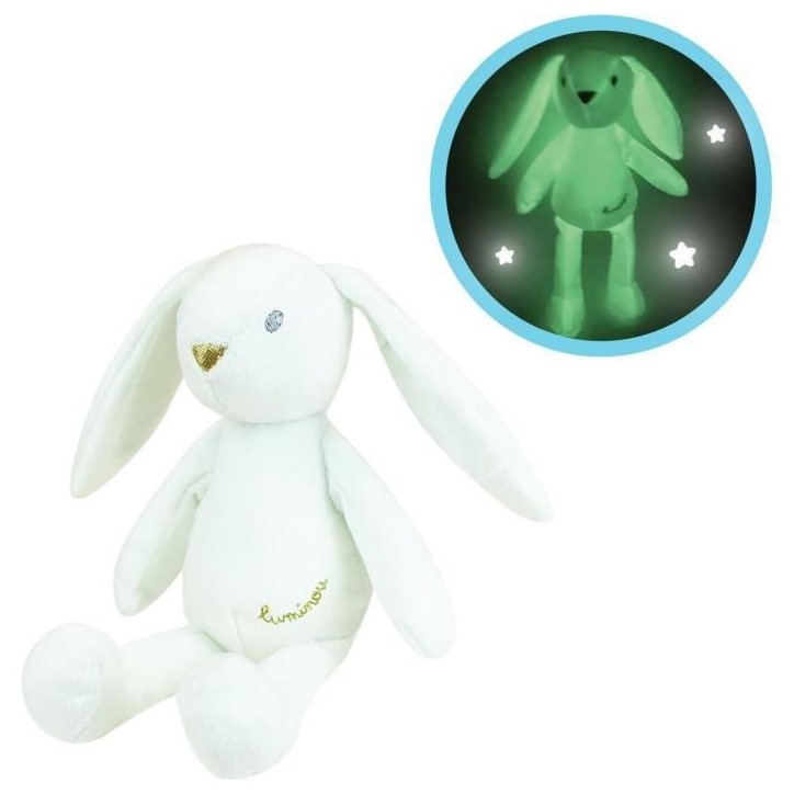 JEMINI Luminou Lapin blanc Peluche lumineuse naturelle fonctionne sans pile+/- 20 cm