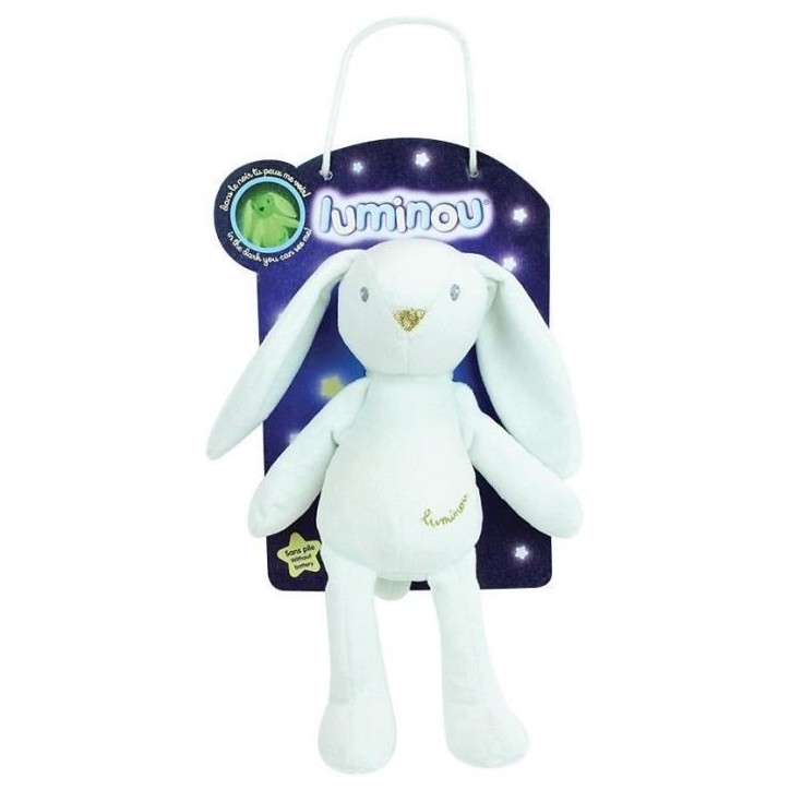 JEMINI Luminou Lapin blanc Peluche lumineuse naturelle fonctionne sans pile+/- 20 cm