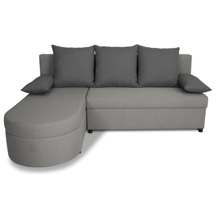 Canapé d'angle convertible réversible 3 places JEN - Tissu Gris - Style contemporain - L196 x H88 x P159 cm Canapé d'angle convertible réversible 3 places JEN - Tissu Gris - Style contemporain - L196 x H88 x P159 cm