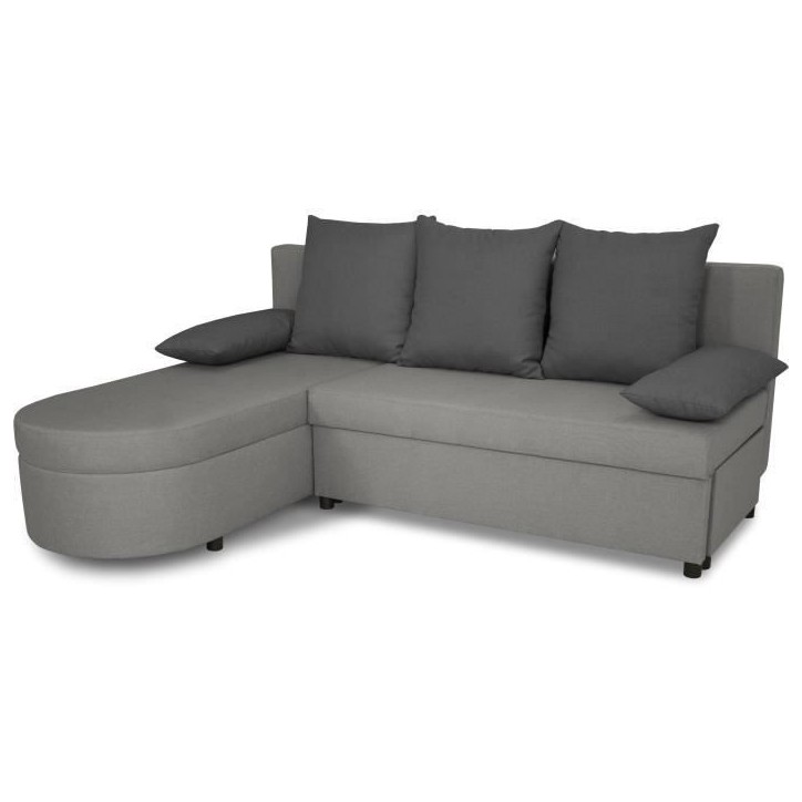 Canapé d'angle convertible réversible 3 places JEN - Tissu Gris - Style contemporain - L196 x H88 x P159 cm Canapé d'angle convertible réversible 3 places JEN - Tissu Gris - Style contemporain - L196 x H88 x P159 cm