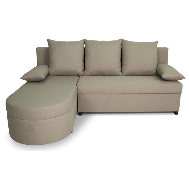 Canapé d'angle convertible réversible 3 places JEN - Tissu Beige - Style contemporain - L196 x H88 x P159 cm Canapé d'angle convertible réversible 3 places JEN - Tissu Beige - Style contemporain - L196 x H88 x P159 cm