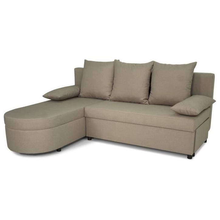 Canapé d'angle convertible réversible 3 places JEN - Tissu Beige - Style contemporain - L196 x H88 x P159 cm Canapé d'angle convertible réversible 3 places JEN - Tissu Beige - Style contemporain - L196 x H88 x P159 cm