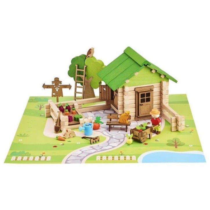 Jeu de Construction Maison et Jardin - JEUJURA - Bois Naturel - 135 Pieces