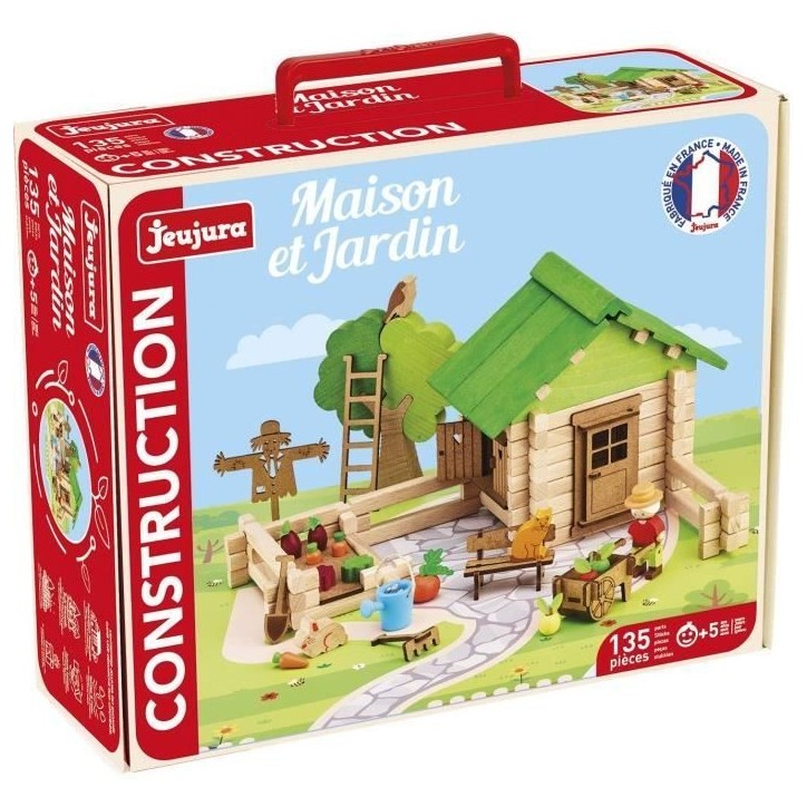Jeu de Construction Maison et Jardin - JEUJURA - Bois Naturel - 135 Pieces