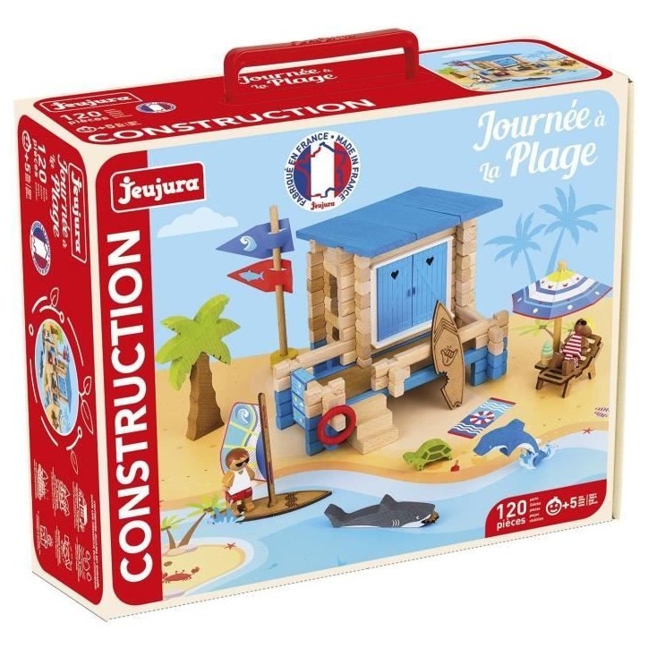 Journée a la Plage 120 Pieces - JEUJURA - Jeu de Construction en Bois Naturel, Tapis et Accessoires Inclus, 32x27x11 cm Journée a la Plage 120 Pieces - JEUJURA - Jeu de Construction en Bois Naturel, Tapis et Accessoires Inclus, 32x27x11 cm