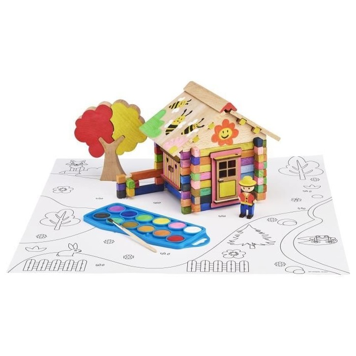 Chalet a Peindre 85 Pieces - JEUJURA - Jeu de Construction en Bois Naturel, Accessoires et Peinture Inclus, 26x24x9 cm Chalet a Peindre 85 Pieces - JEUJURA - Jeu de Construction en Bois Naturel, Accessoires et Peinture Inclus, 26x24x9 cm