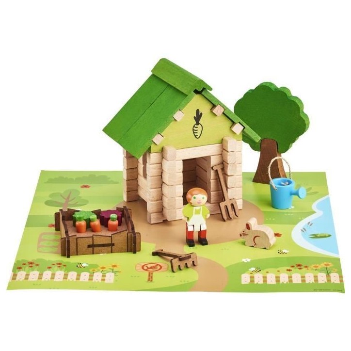La Cabane du Jardinier 60 Pieces - JEUJURA - Jeu de Construction en Bois Naturel, Tapis et Accessoires Inclus, 22x18,5x8,5 cm La Cabane du Jardinier 60 Pieces - JEUJURA - Jeu de Construction en Bois Naturel, Tapis et Accessoires Inclus, 22x18,5x8,5 cm