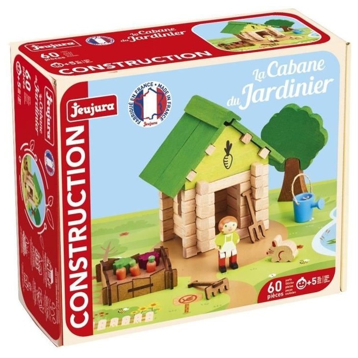 La Cabane du Jardinier 60 Pieces - JEUJURA - Jeu de Construction en Bois Naturel, Tapis et Accessoires Inclus, 22x18,5x8,5 cm La Cabane du Jardinier 60 Pieces - JEUJURA - Jeu de Construction en Bois Naturel, Tapis et Accessoires Inclus, 22x18,5x8,5 cm