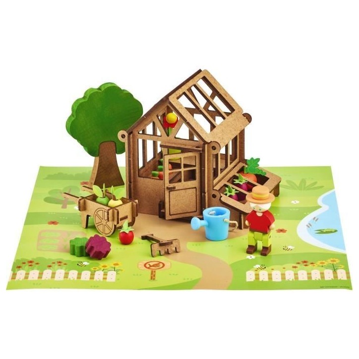 La Serre du Jardinier 40 Pieces - JEUJURA - Jeu de Construction en Bois Naturel, Tapis et Accessoires Inclus, 22x18,5x8,5 cm La Serre du Jardinier 40 Pieces - JEUJURA - Jeu de Construction en Bois Naturel, Tapis et Accessoires Inclus, 22x18,5x8,5 cm