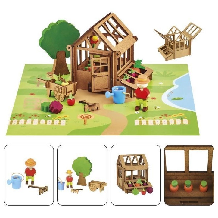 La Serre du Jardinier 40 Pieces - JEUJURA - Jeu de Construction en Bois Naturel, Tapis et Accessoires Inclus, 22x18,5x8,5 cm La Serre du Jardinier 40 Pieces - JEUJURA - Jeu de Construction en Bois Naturel, Tapis et Accessoires Inclus, 22x18,5x8,5 cm
