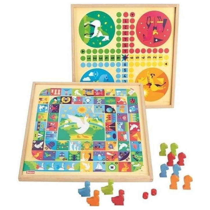 JEUJURA Jeux de l'oie et petits chevaux - Plateau en bois JEUJURA Jeux de l'oie et petits chevaux - Plateau en bois