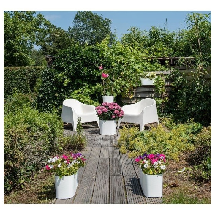 Jardiniere avec réserve d'eau - GARDEN ID Respect - Blanc 50 x 17 cm - 100% déchets ménagers - 100% recyclable - Surface stru