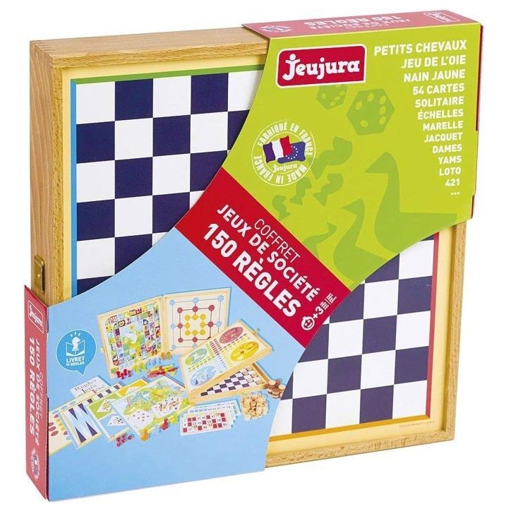 JEUJURA Coffret de Jeux classiques - 150 regles - Pions bois JEUJURA Coffret de Jeux classiques - 150 regles - Pions bois