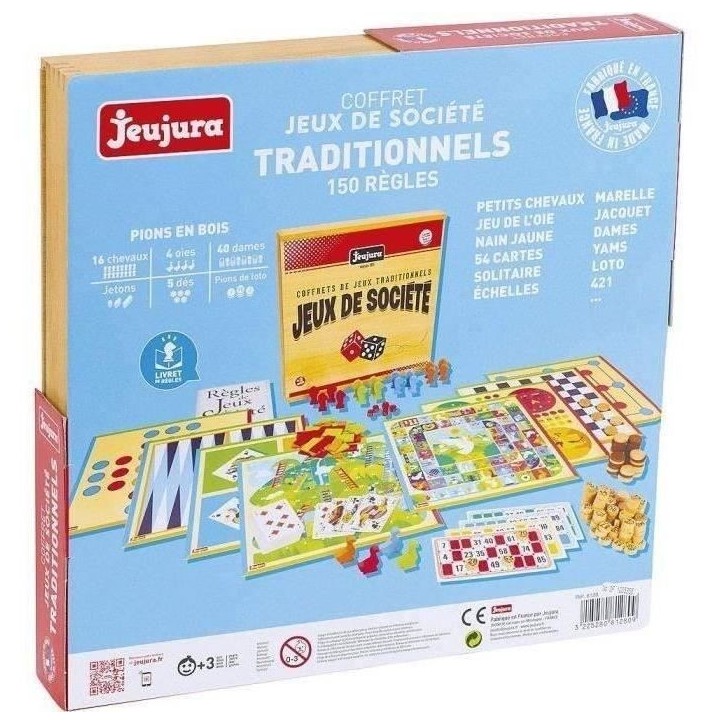 JEUJURA Coffret de Jeux de société traditionnels - Coffret en bois JEUJURA Coffret de Jeux de société traditionnels - Coffret en bois