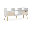 Meuble TV - 4 niches 2 tiroirs - Blanc / Chene - 117,2 x 39,1 x 57,4 c