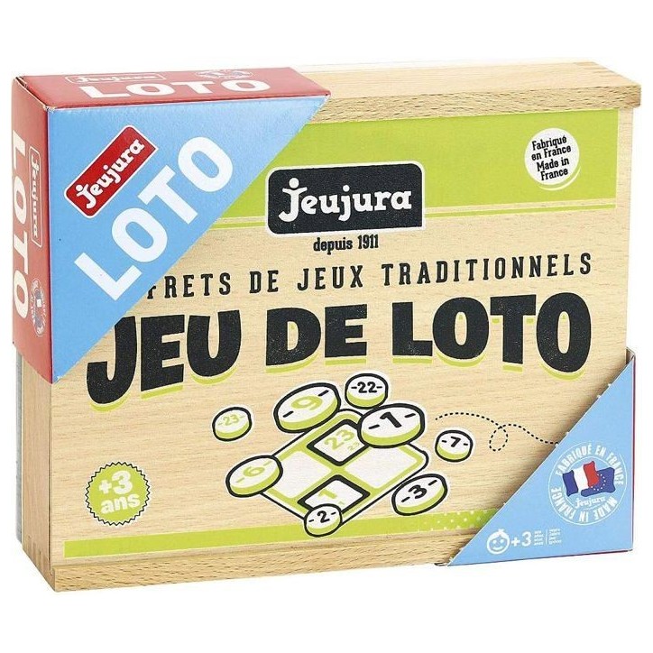 JEUJURA - Jeu De Loto - Coffret En Bois - Mixte - A partir de 3 ans - 48 cartes de loto en bois