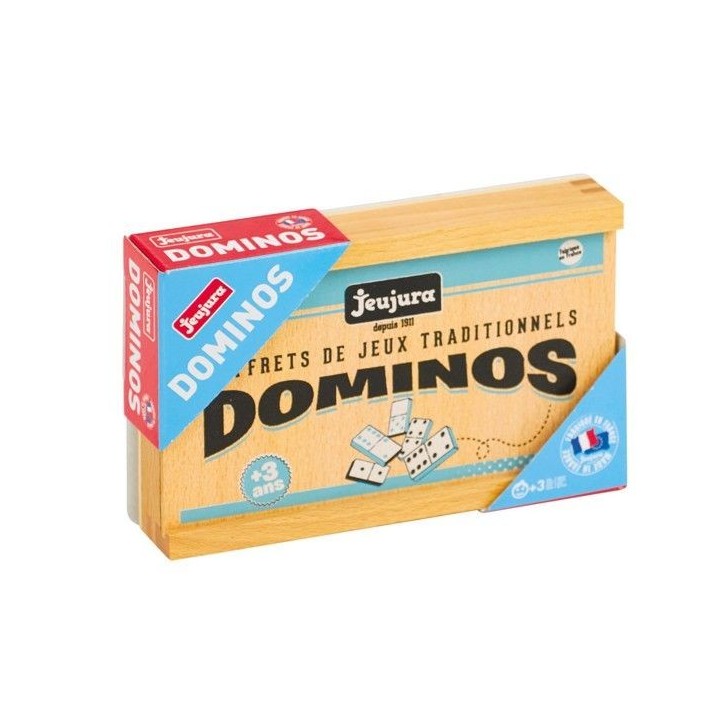 JEUJURA - Jeu de Dominos en Bois - Coffret en Bois - Garçon et Fille - A partir de 3 ans