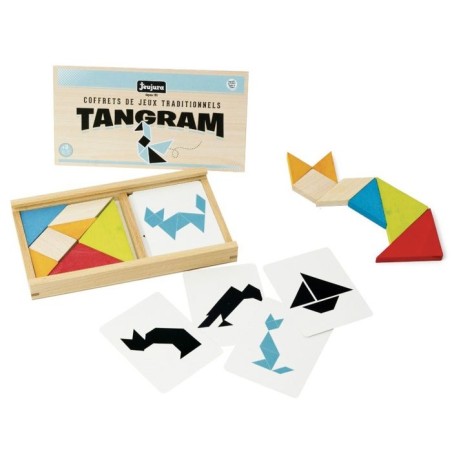 Jeu de tangram en bois - JEUJURA - 8144 - Coffret en bois - 7 pieces - 30 modeles