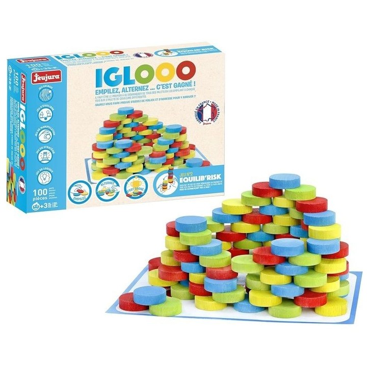 Iglooo 100 Pieces - JEUJURA - Jeu d'Adresse et de Logique avec Palets et Tapis, Regles des Jeux Incluses