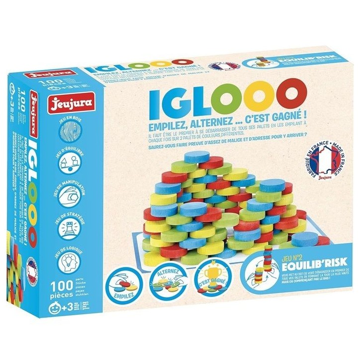 Iglooo 100 Pieces - JEUJURA - Jeu d'Adresse et de Logique avec Palets et Tapis, Regles des Jeux Incluses