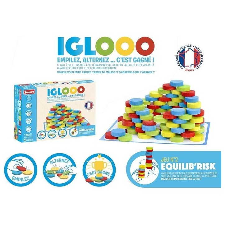 Iglooo 100 Pieces - JEUJURA - Jeu d'Adresse et de Logique avec Palets et Tapis, Regles des Jeux Incluses
