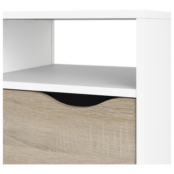 Meuble TV - 4 niches 2 tiroirs - Blanc / Chene - 117,2 x 39,1 x 57,4 cm ARO Meuble TV - 4 niches 2 tiroirs - Blanc / Chene - 117,2 x 39,1 x 57,4 cm ARO