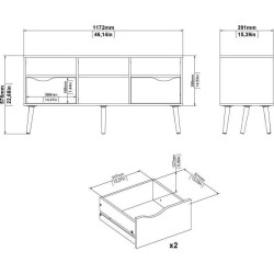 Meuble TV - 4 niches 2 tiroirs - Blanc / Chene - 117,2 x 39,1 x 57,4 c