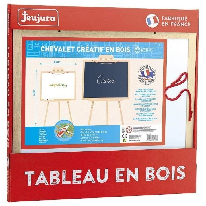 Chevalet créatif en bois - JEUJURA - Ardoise réversible et a suspendre - Lettres aimantées et accessoires inclus Chevalet créatif en bois - JEUJURA - Ardoise réversible et a suspendre - Lettres aimantées et accessoires inclus
