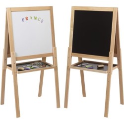 Grand tableau multifonctions en bois - JEUJURA - Ardoise craie et blan