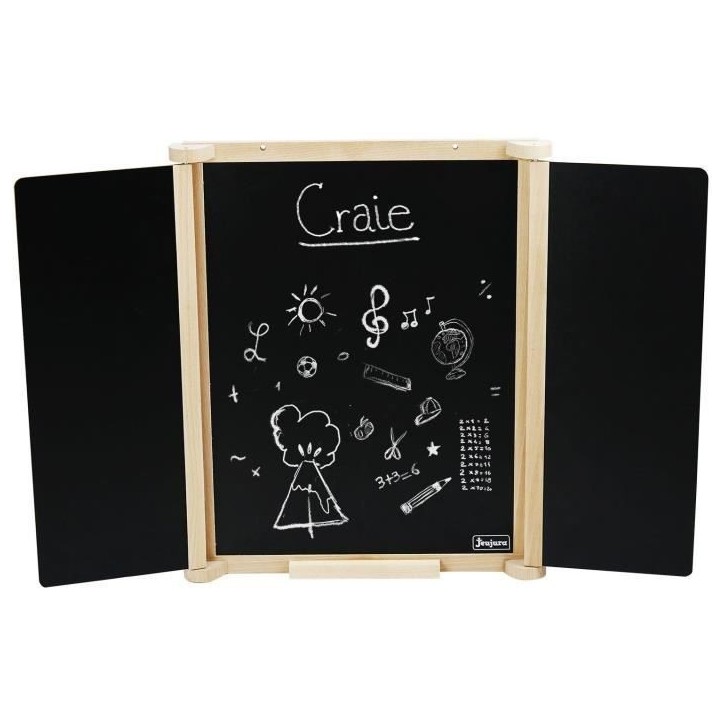 Tableau Triptyque Mural en Bois Naturel - JEUJURA - Ardoise Centrale et Volets Craie/Feutre, Accessoires Inclus, 82x56 cm Tableau Triptyque Mural en Bois Naturel - JEUJURA - Ardoise Centrale et Volets Craie/Feutre, Accessoires Inclus, 82x56 cm