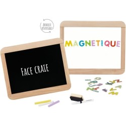 Ardoise d'écolier en bois - JEUJURA - Double face magnétique : craie
