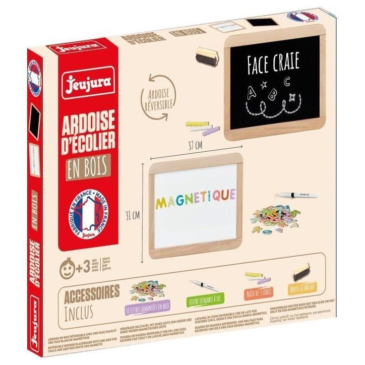 Ardoise d'écolier en bois - JEUJURA - Double face magnétique : craie et feutre effaçable Ardoise d'écolier en bois - JEUJURA - Double face magnétique : craie et feutre effaçable