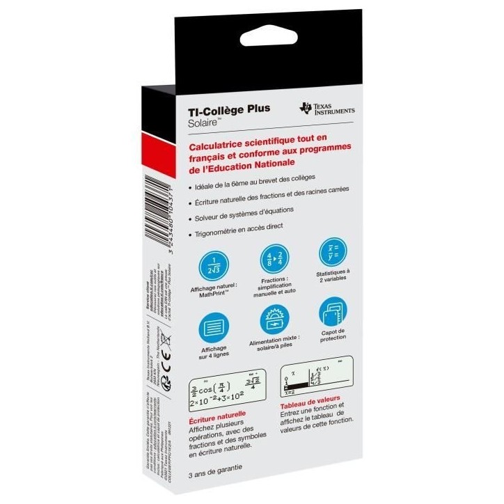 Calculatrice - TEXAS TEXAS INSTRUMENTS - TI-College Plus Solaire