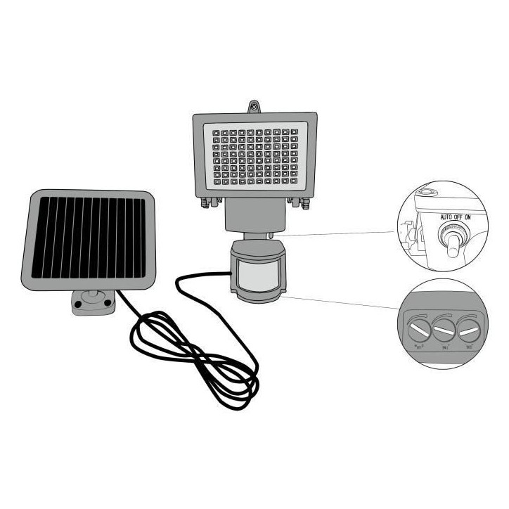 GALIX Spot solaire tres éclairant avec détecteur de présence - 80 LED - Noir GALIX Spot solaire tres éclairant avec détecteur de présence - 80 LED - Noir