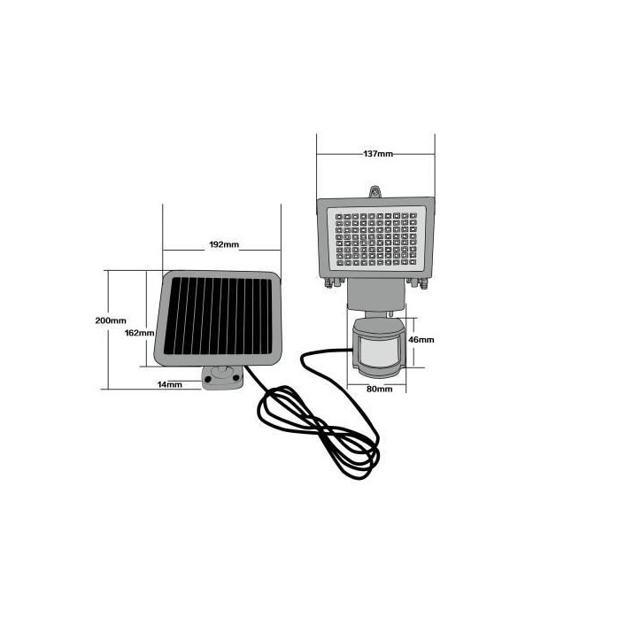 GALIX Spot solaire tres éclairant avec détecteur de présence - 80 LED - Noir GALIX Spot solaire tres éclairant avec détecteur de présence - 80 LED - Noir