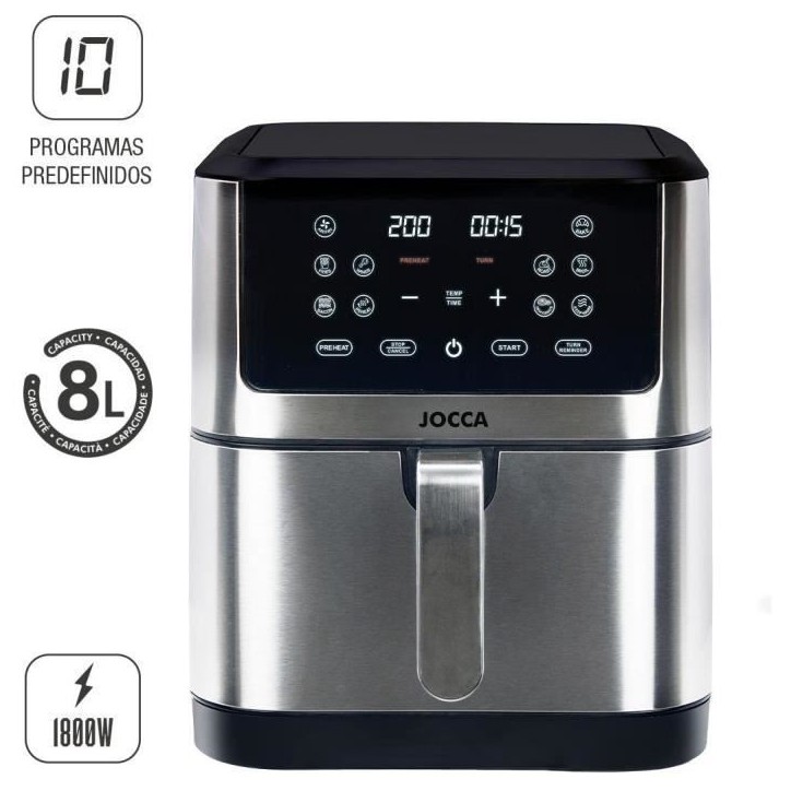 Friteuse sans huile - JOCCA - 2193 - 8L - 1800 W - 30,3 x 38,3 x 35,1 cm - Acier inoxydable Friteuse sans huile - JOCCA - 2193 - 8L - 1800 W - 30,3 x 38,3 x 35,1 cm - Acier inoxydable