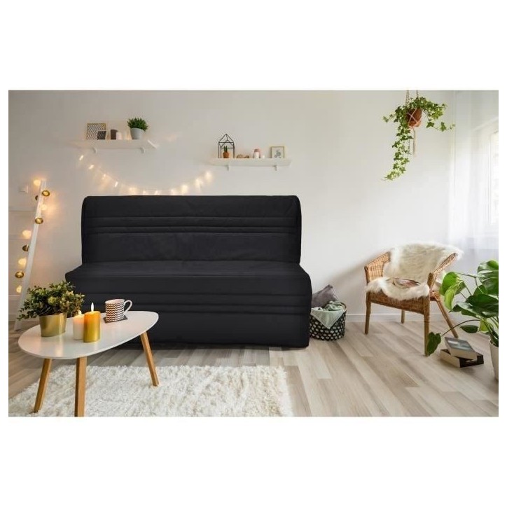 Banquette BZ Joe - Tissu noir - 3 places - L 143 x P 97 cm - Made in France Banquette BZ Joe - Tissu noir - 3 places - L 143 x P 97 cm - Made in France