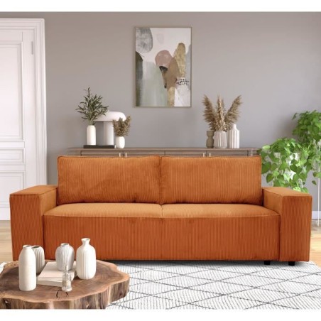 Canapé fixe 4 places - JOSH - Velours cotelé terracotta - 241 x 86 x 88 cm