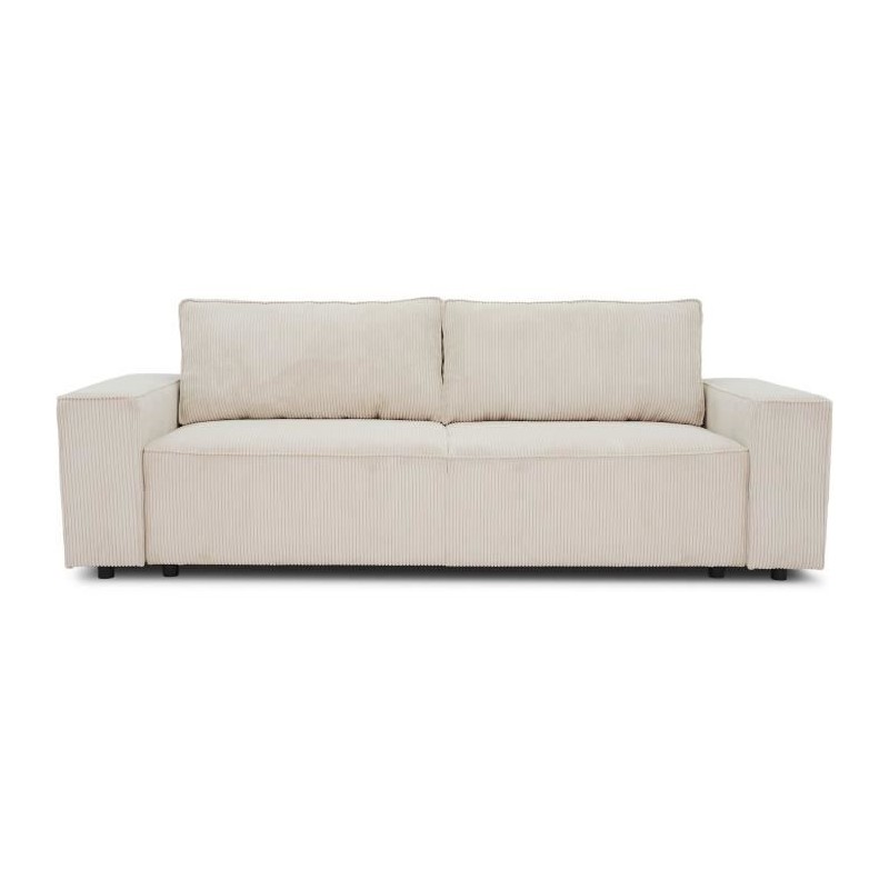 Canapé fixe 4 places - JOSH - Velours cotelé perle - 241 x 86 x 88 c