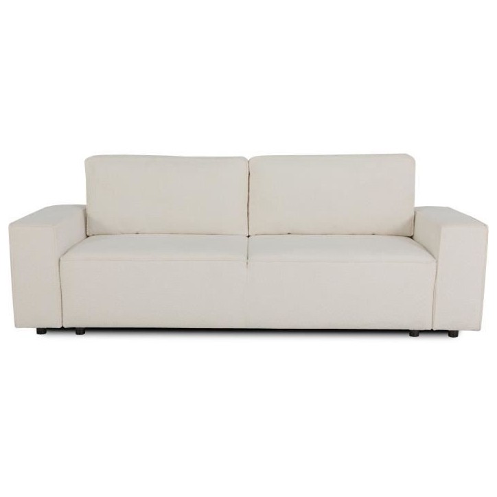 Canapé convertible 3 places - JOSH - Tissu bouclette Creme - Coffre de rangement - 239 x 86 x 85 cm