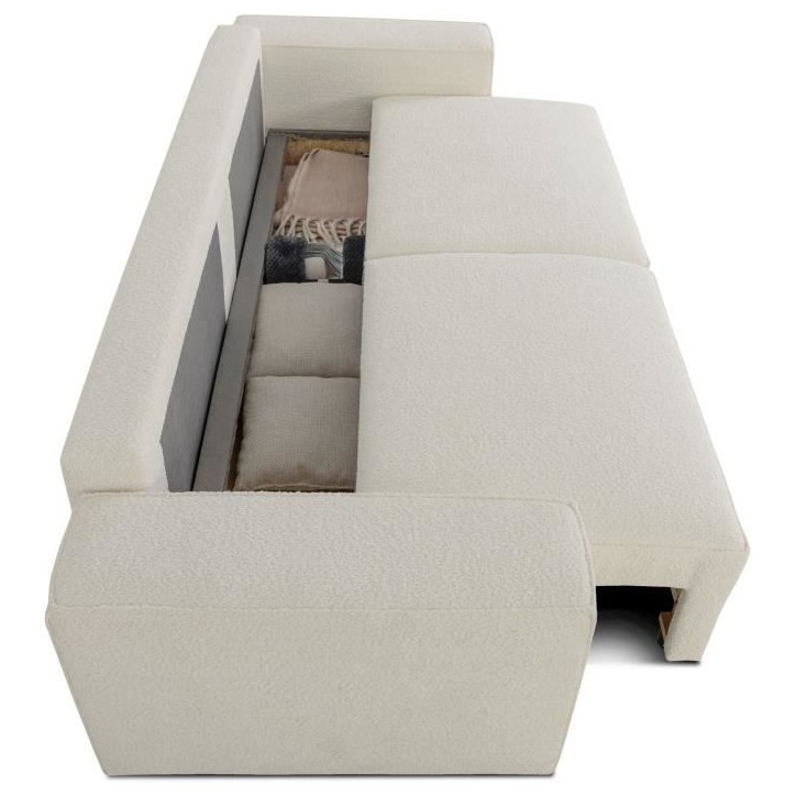 Canapé convertible 3 places - JOSH - Tissu bouclette Creme - Coffre de rangement - 239 x 86 x 85 cm
