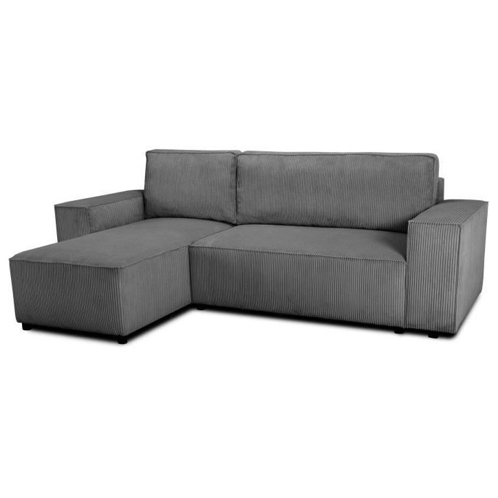 Canapé d'angle convertible réversible - 4 places - JOSH - Tissu velours cotelé - Anthracite - Coffre - 242 x 155 x 86 cm Canapé d'angle convertible réversible - 4 places - JOSH - Tissu velours cotelé - Anthracite - Coffre - 242 x 155 x 86 cm