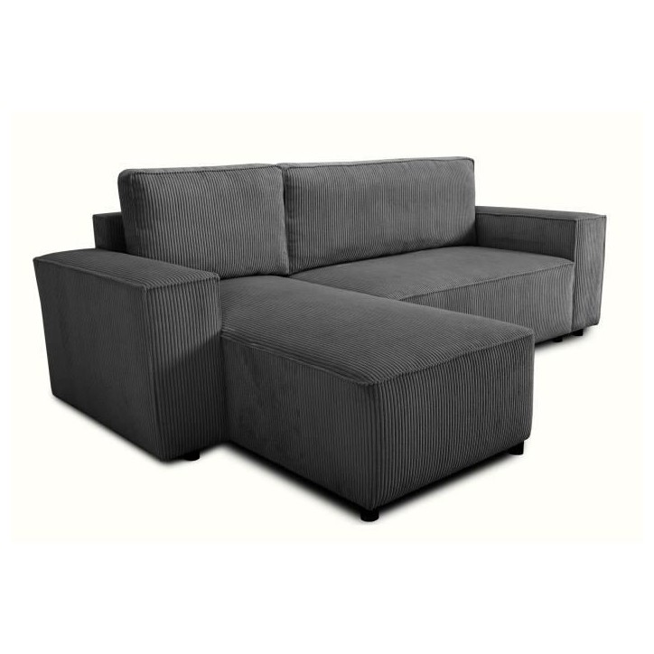 Canapé d'angle convertible réversible - 4 places - JOSH - Tissu velours cotelé - Anthracite - Coffre - 242 x 155 x 86 cm Canapé d'angle convertible réversible - 4 places - JOSH - Tissu velours cotelé - Anthracite - Coffre - 242 x 155 x 86 cm