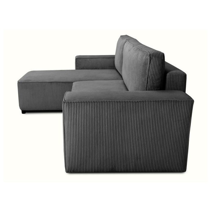 Canapé d'angle convertible réversible - 4 places - JOSH - Tissu velours cotelé - Anthracite - Coffre - 242 x 155 x 86 cm Canapé d'angle convertible réversible - 4 places - JOSH - Tissu velours cotelé - Anthracite - Coffre - 242 x 155 x 86 cm