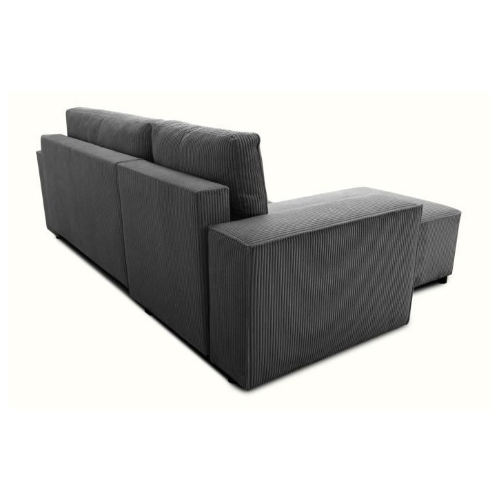 Canapé d'angle convertible réversible - 4 places - JOSH - Tissu velours cotelé - Anthracite - Coffre - 242 x 155 x 86 cm Canapé d'angle convertible réversible - 4 places - JOSH - Tissu velours cotelé - Anthracite - Coffre - 242 x 155 x 86 cm